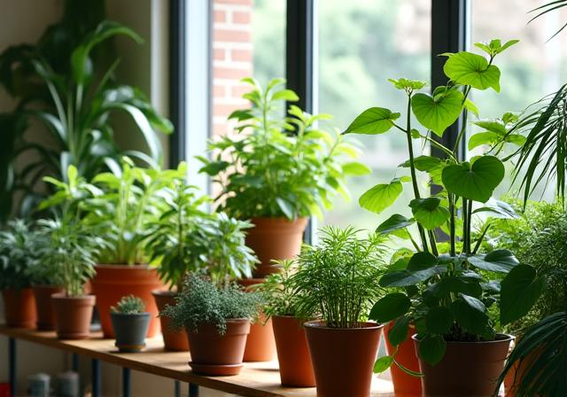 様々な種類の観葉植物が並ぶ店内